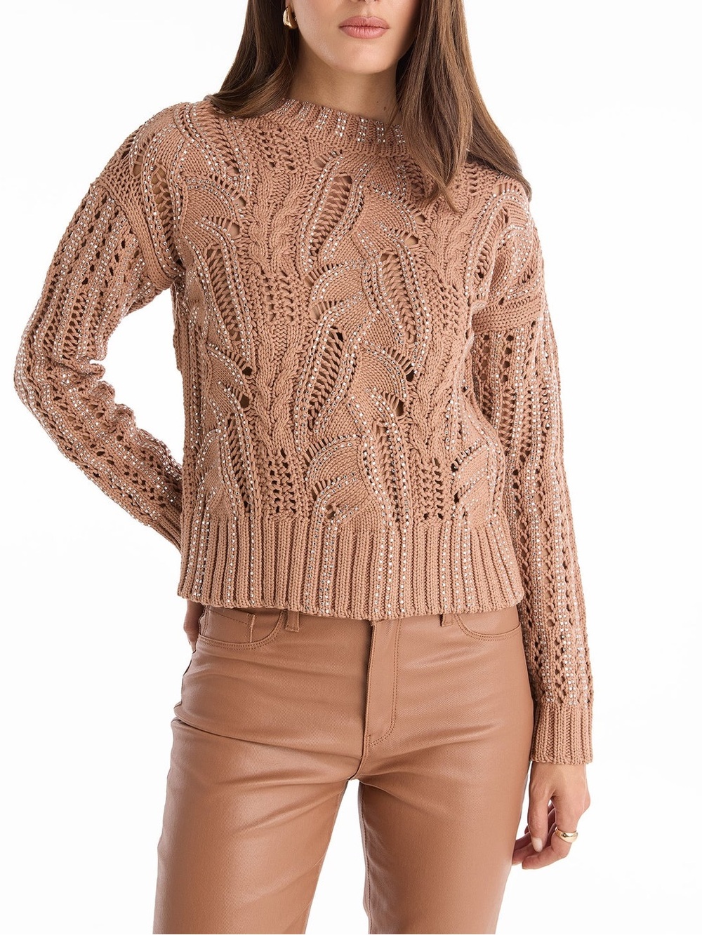The Noli Shop Elea Crystal Chunky Cable Knit Women Sweater Sz S